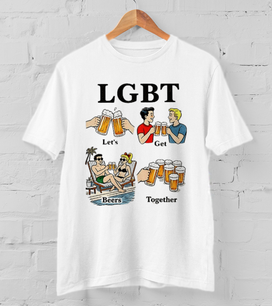 LGBT Let's Get Beers Together Retro Style Beer Cheers Illustrations T-Shirt