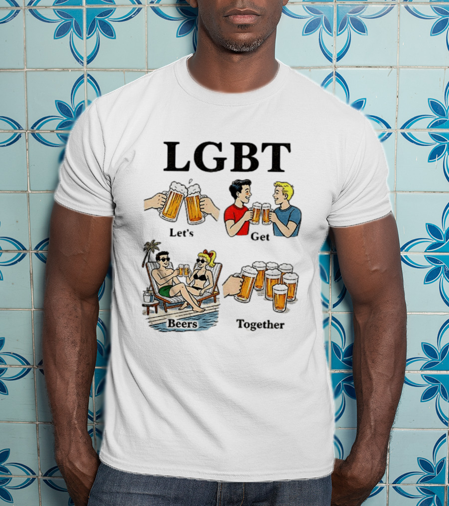 LGBT Let's Get Beers Together Retro Style Beer Cheers Illustrations T-Shirt