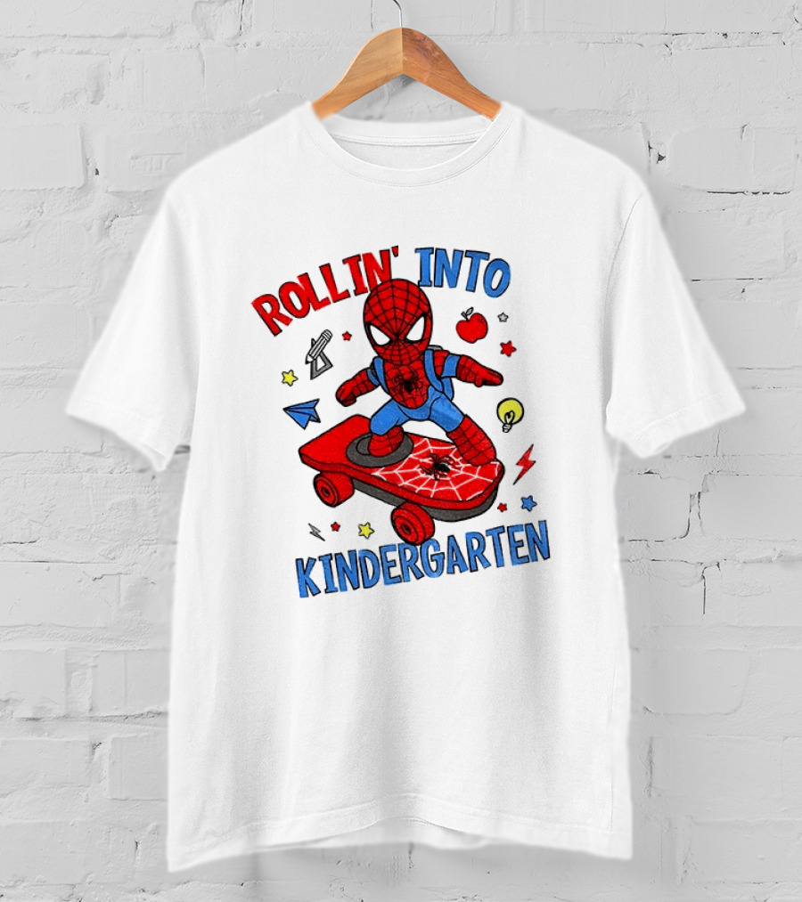 Rollin' Into Kindergarten Spider Man Skateboard Adventure T-Shirt