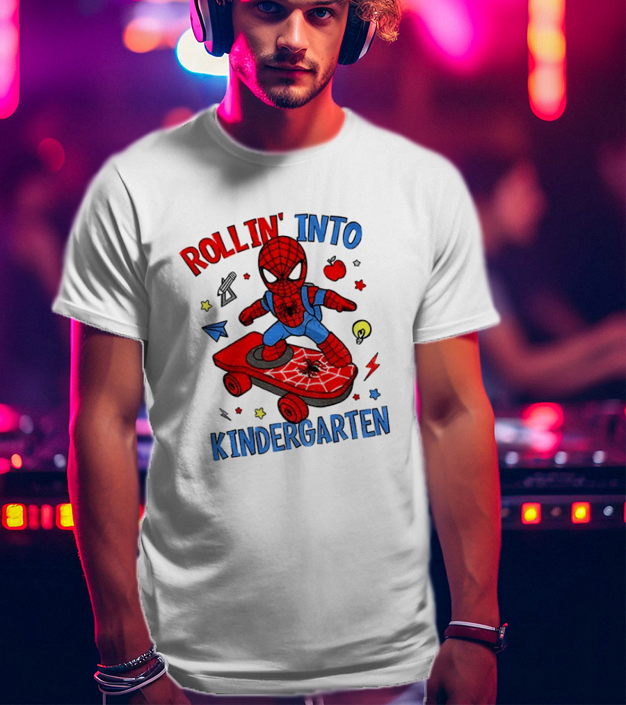 Rollin' Into Kindergarten Spider Man Skateboard Adventure T-Shirt
