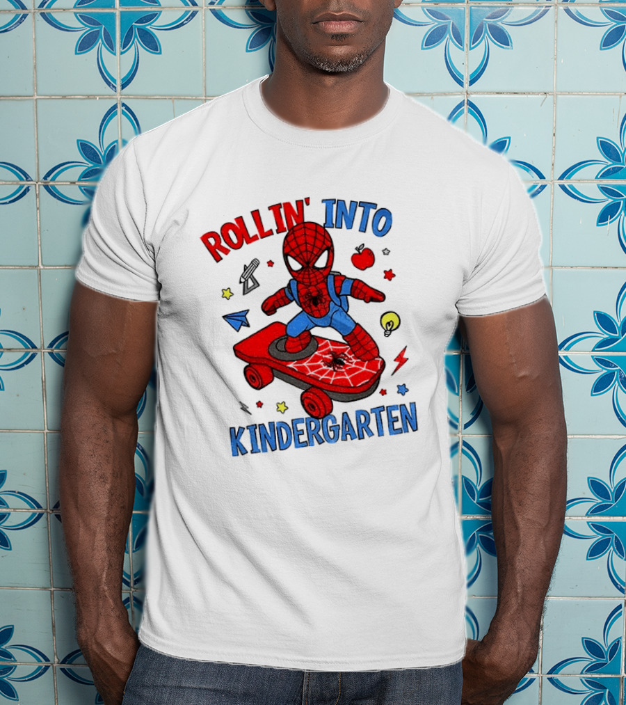 Rollin' Into Kindergarten Spider Man Skateboard Adventure T-Shirt