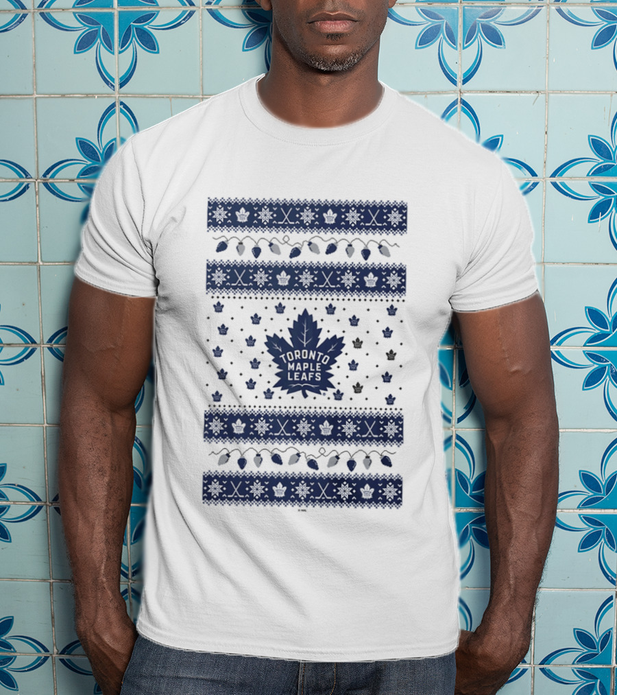 Toronto Maple Leafs Holiday Lights Festive Pattern Leafs Logo Snowflakes T-Shirt