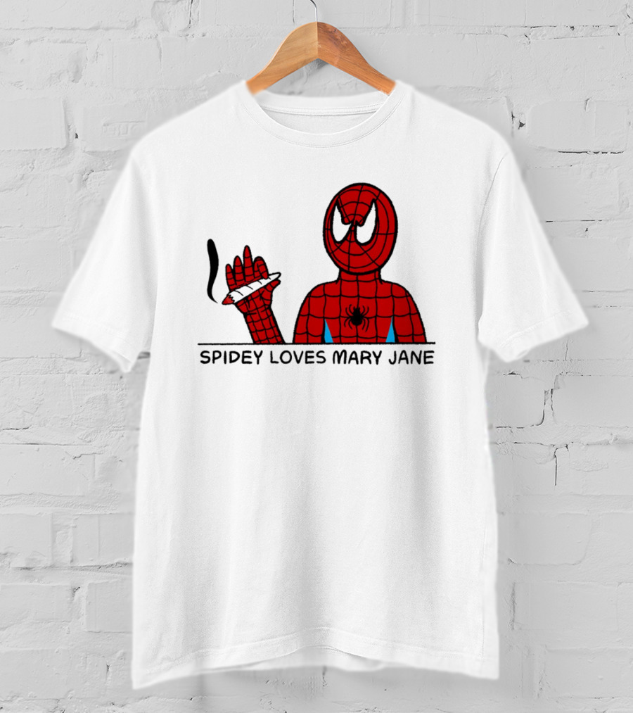 Spidey Loves Mary Jane Spider Man Smoking Humor T-Shirt
