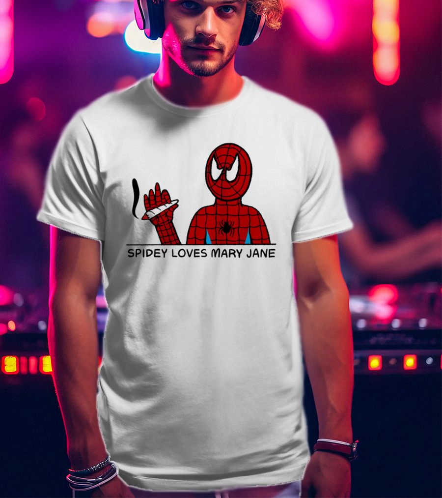 Spidey Loves Mary Jane Spider Man Smoking Humor T-Shirt