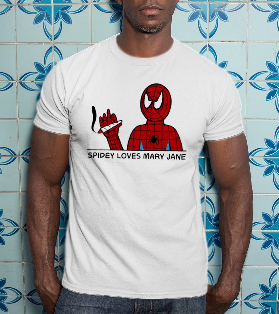 Spidey Loves Mary Jane Spider Man Smoking Humor T-Shirt
