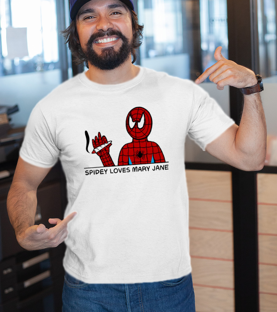 Spidey Loves Mary Jane Spider Man Smoking Humor T-Shirt