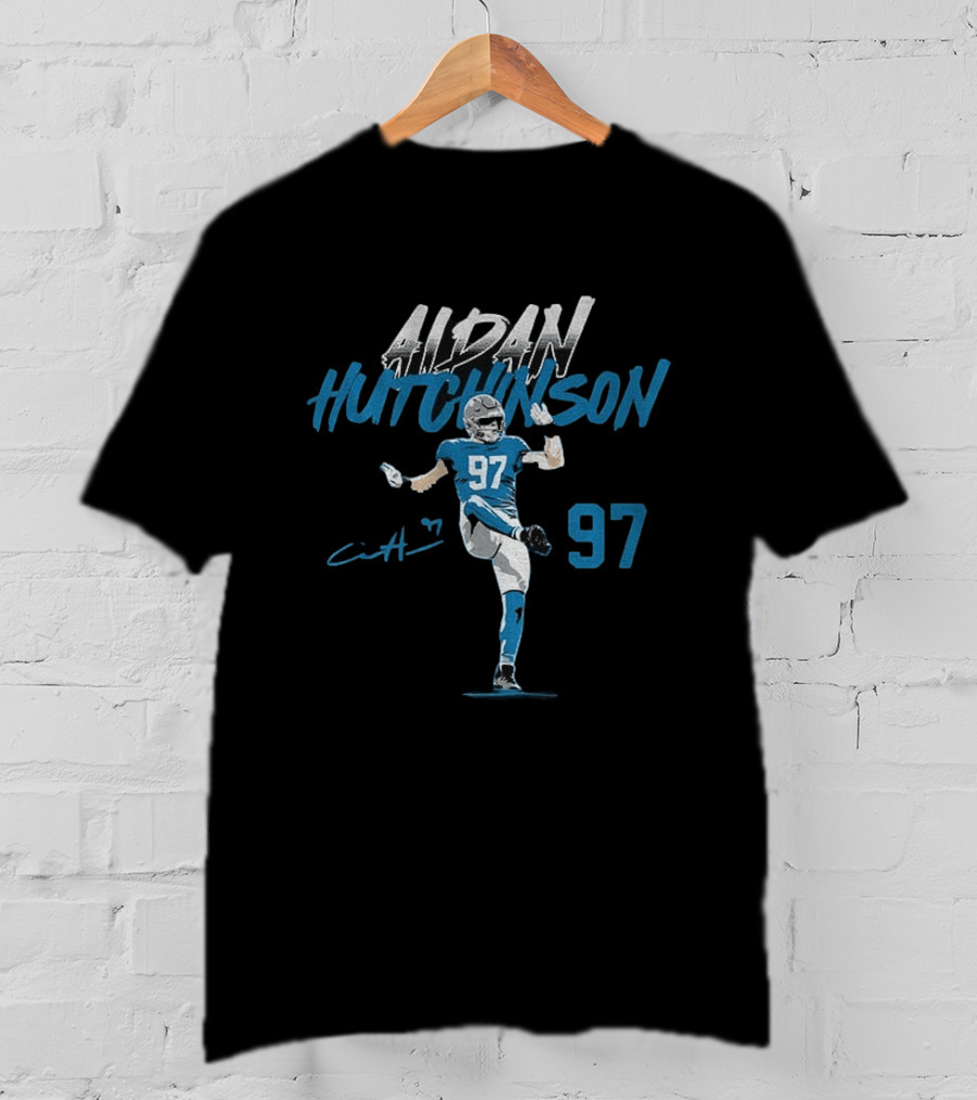 Aidan Hutchinson 97 Detroit Lions Football Player Signature NFL T-Shirt