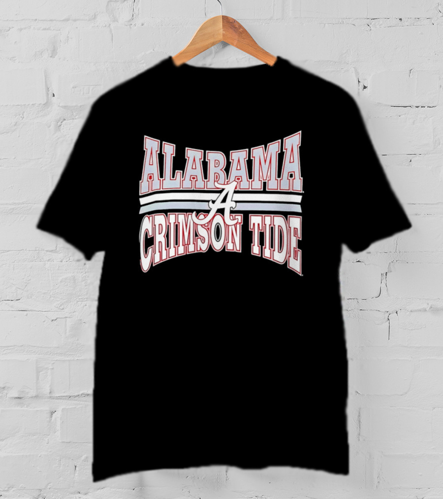 Alabama Crimson Tide Script A Curved Stripes Block Lettering T-Shirt