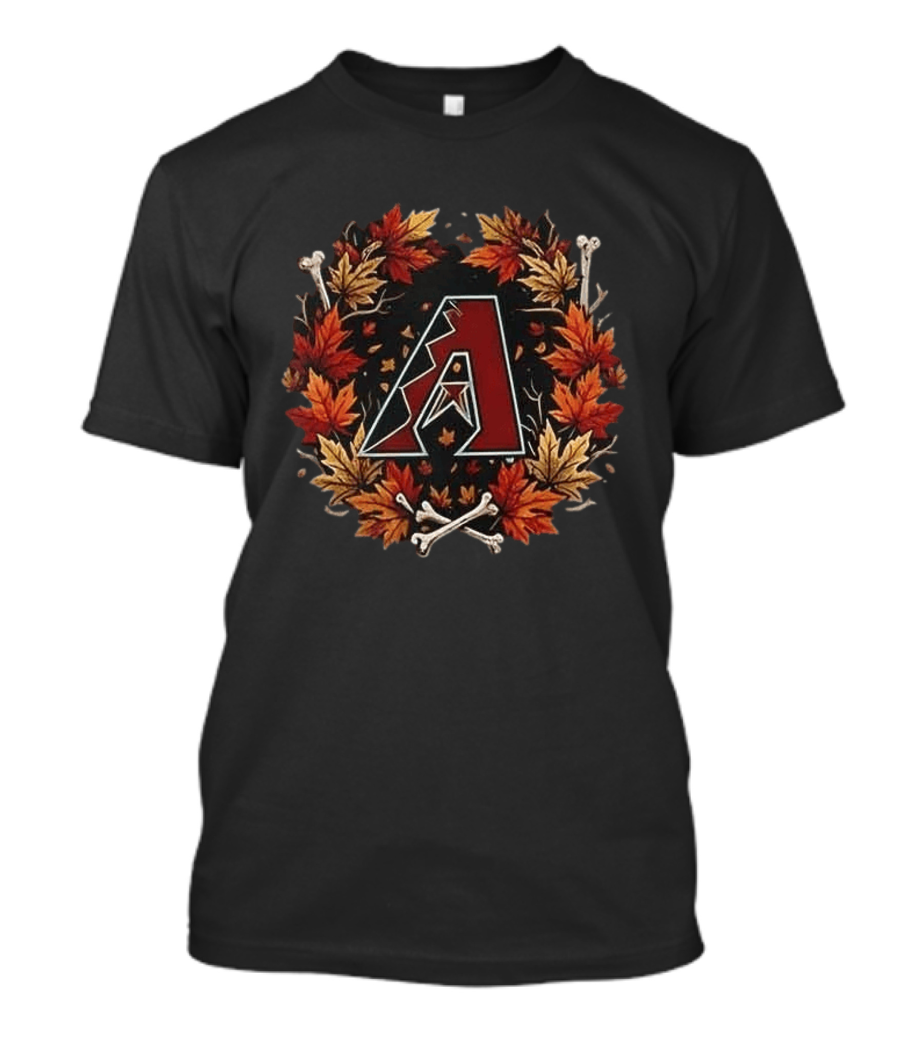 Arizona Diamondbacks Halloween Skull Crossed Bats Maple Leaves Baseballs T-Shirt