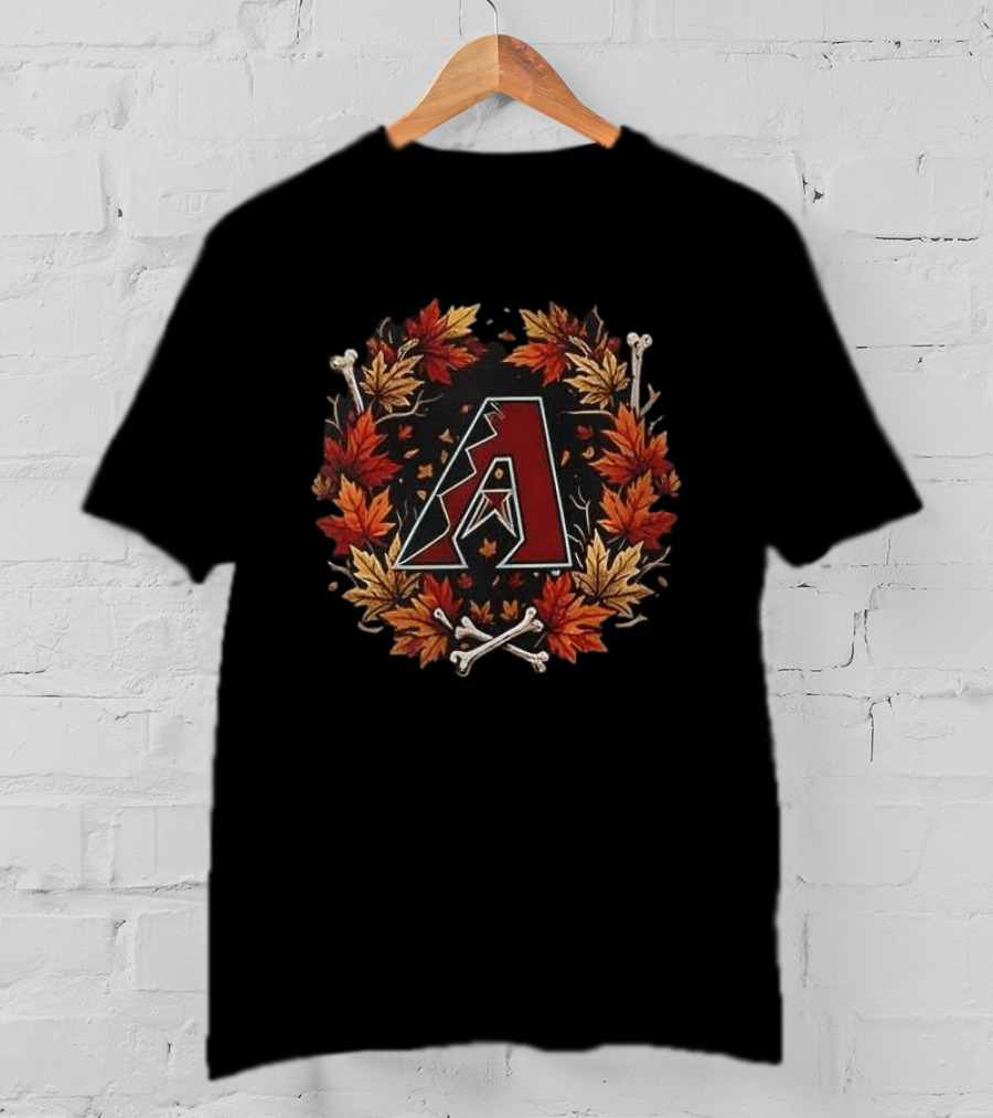 Arizona Diamondbacks Halloween Skull Crossed Bats Maple Leaves Baseballs T-Shirt