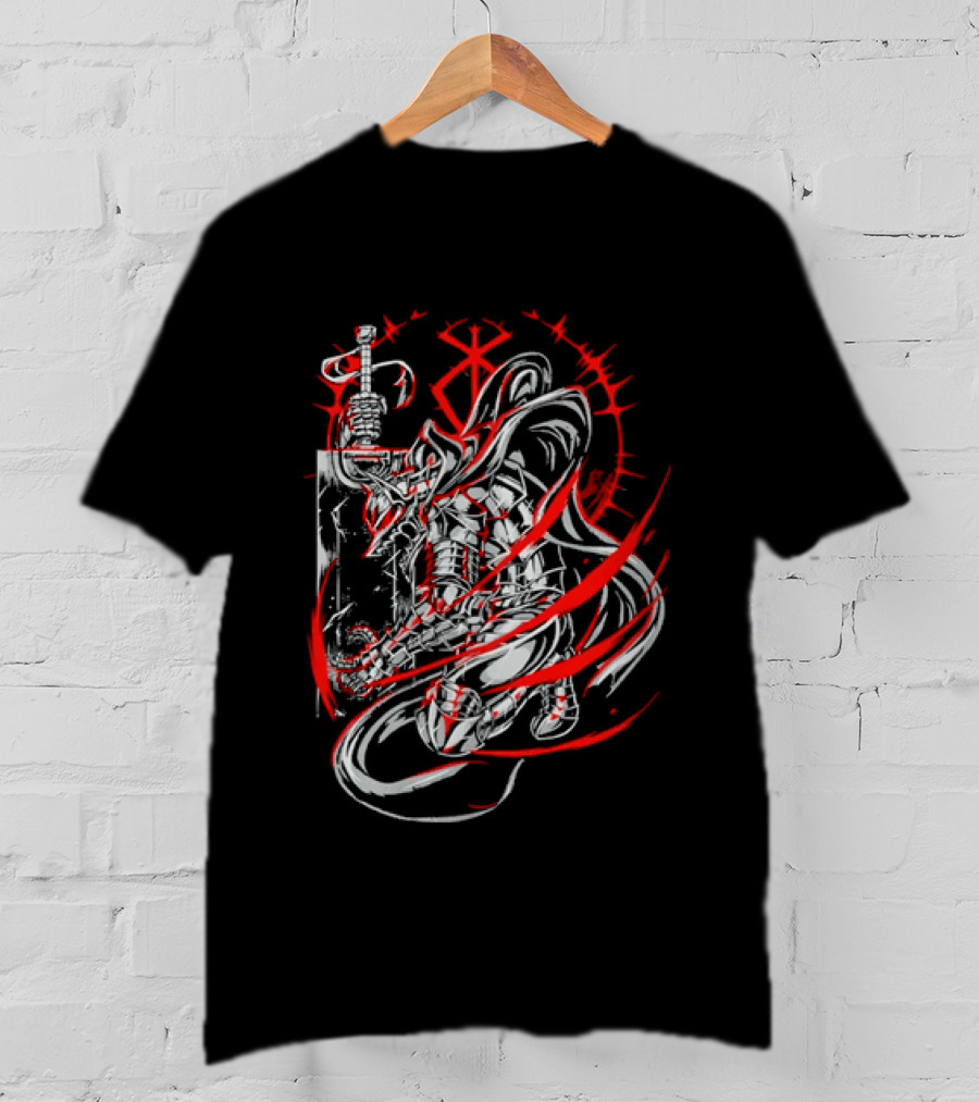 Berserk Dragonslayer Sword Armored Knight Red Sacrifice Glyph T-Shirt