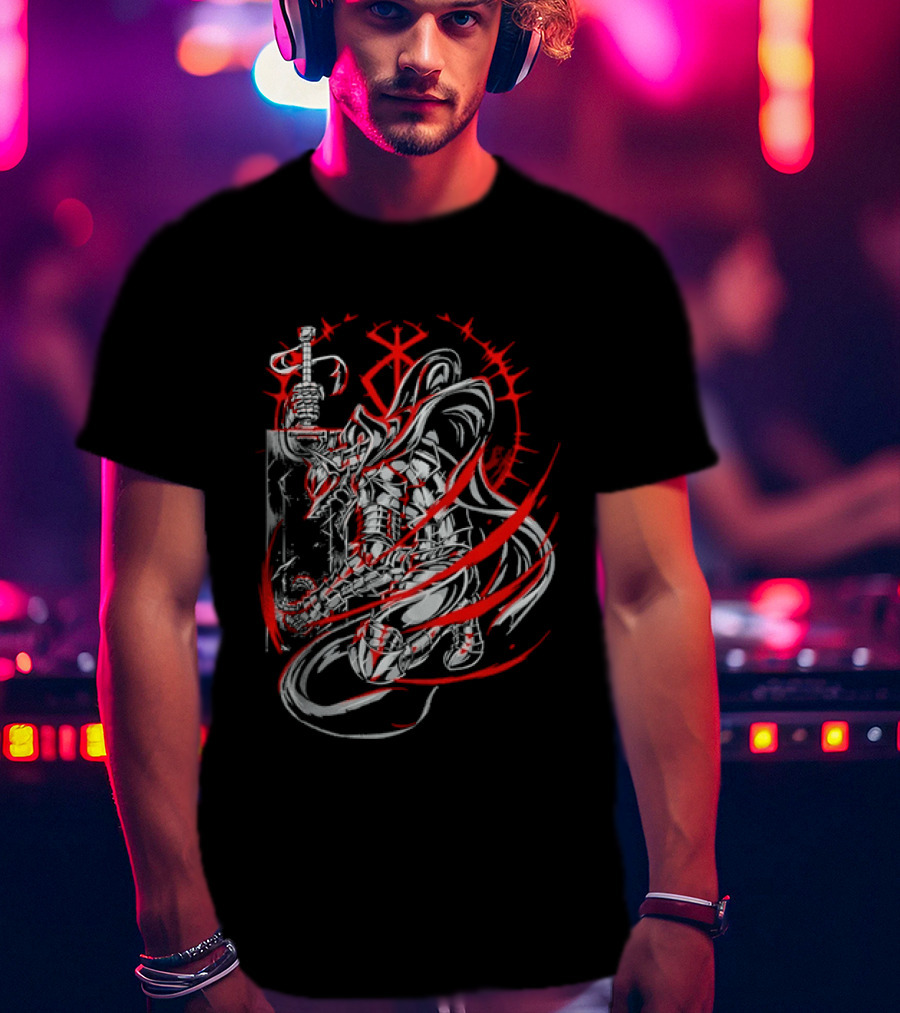 Berserk Dragonslayer Sword Armored Knight Red Sacrifice Glyph T-Shirt