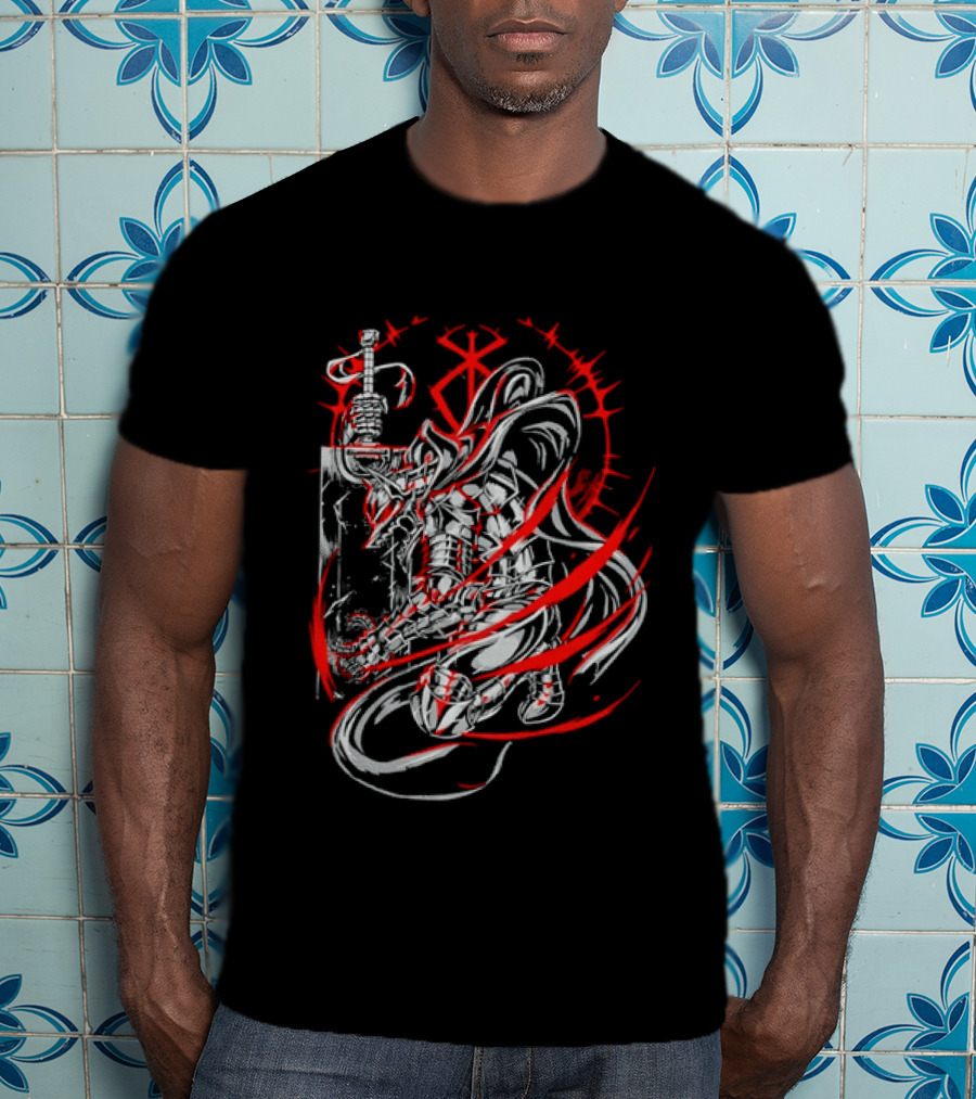 Berserk Dragonslayer Sword Armored Knight Red Sacrifice Glyph T-Shirt