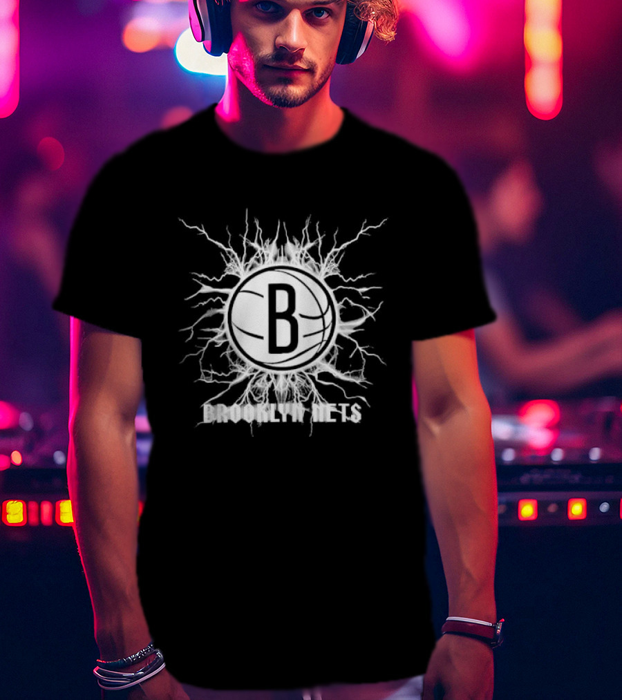 Brooklyn Nets B Lightning Basketball Burst T-Shirt