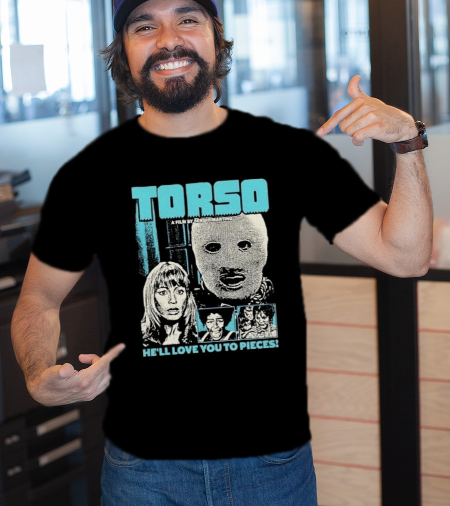 TORSO A Film By Sergio Martino He'll Love You To Pieces Masked Killer Scared Woman Halftone Horror T-Shirt
