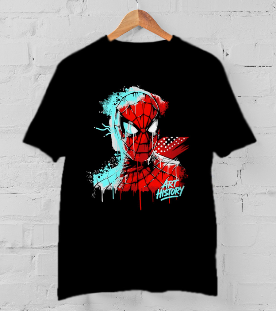 Spider Man Mask Dripping Paint Graffiti Art History Halftone Splatter T-Shirt