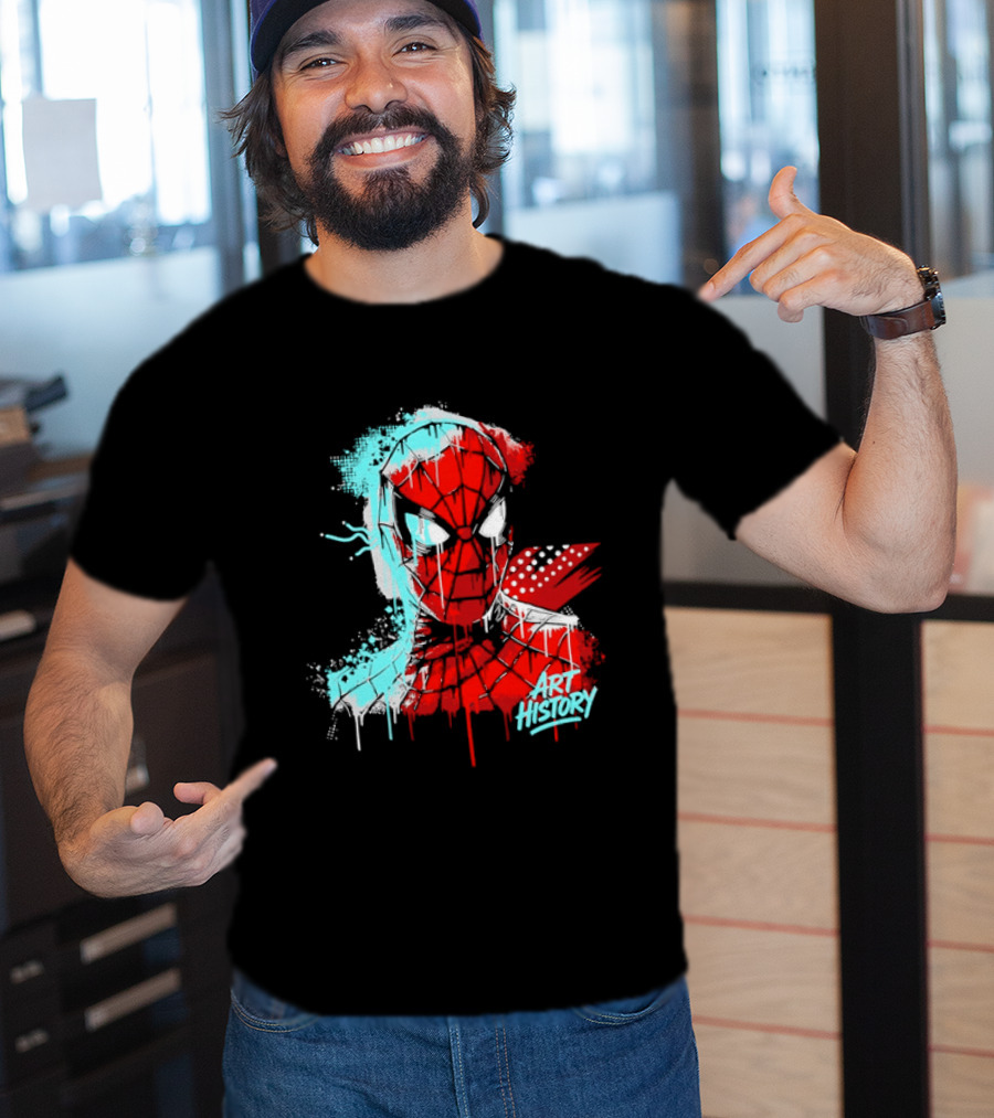 Spider Man Mask Dripping Paint Graffiti Art History Halftone Splatter T-Shirt
