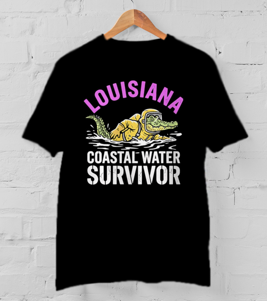 Louisiana Coastal Water Survivor Cartoon Alligator Yellow Hazmat Suit T-Shirt
