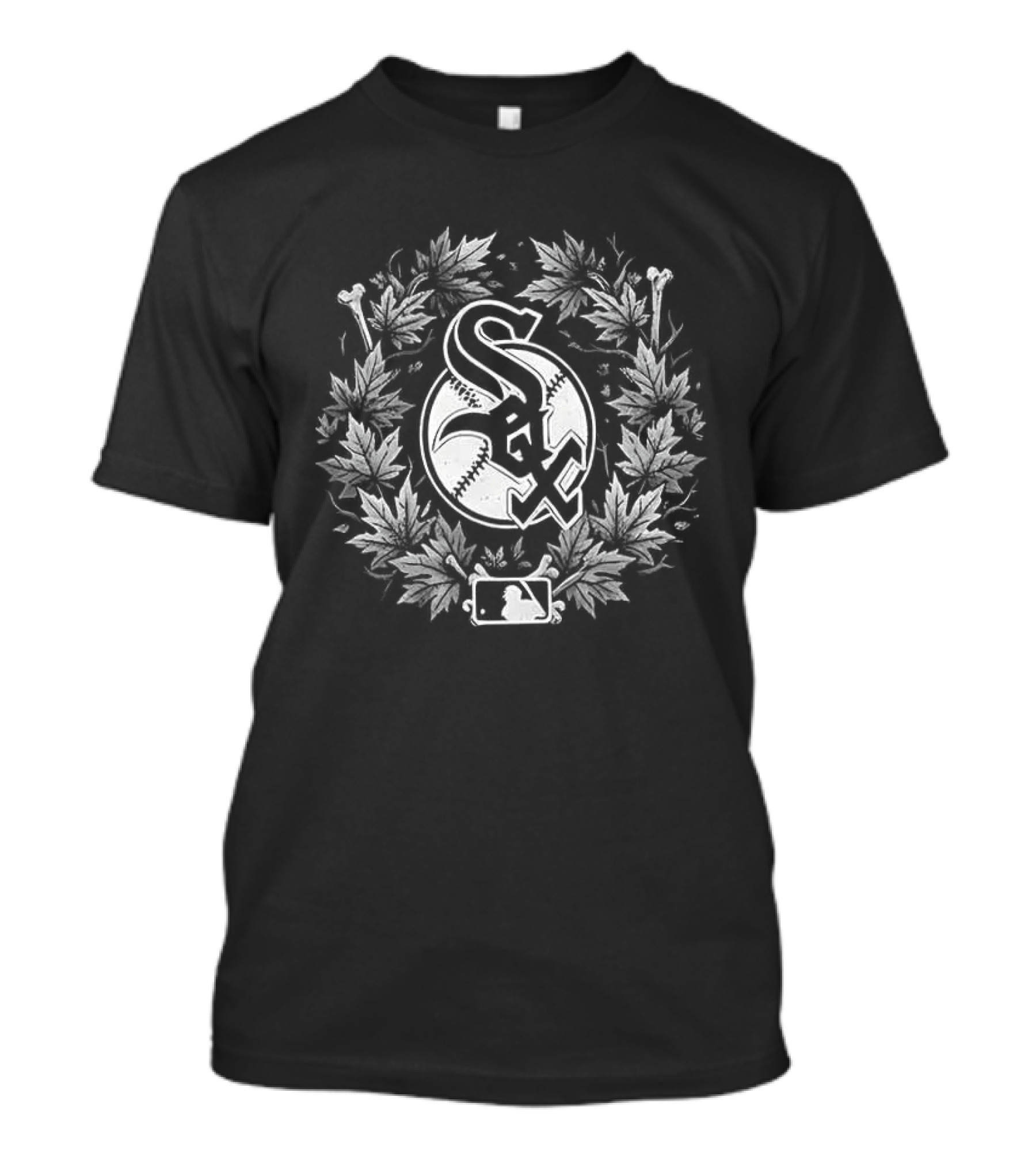 Chicago White Sox Skull Crossed Bats Maple Leaves Baseball Halloween T-Shirt
