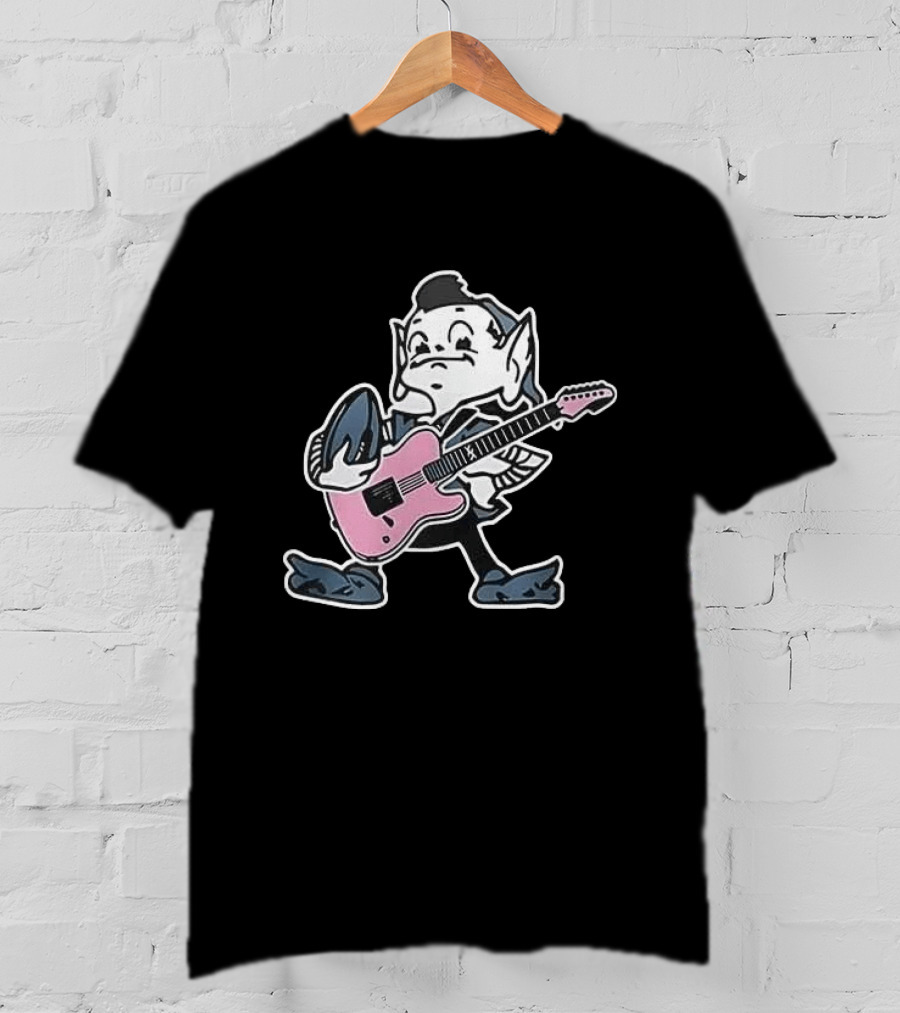 Cleveland Browns Elf Holding Football And Pink Electric Guitar T-Shirt