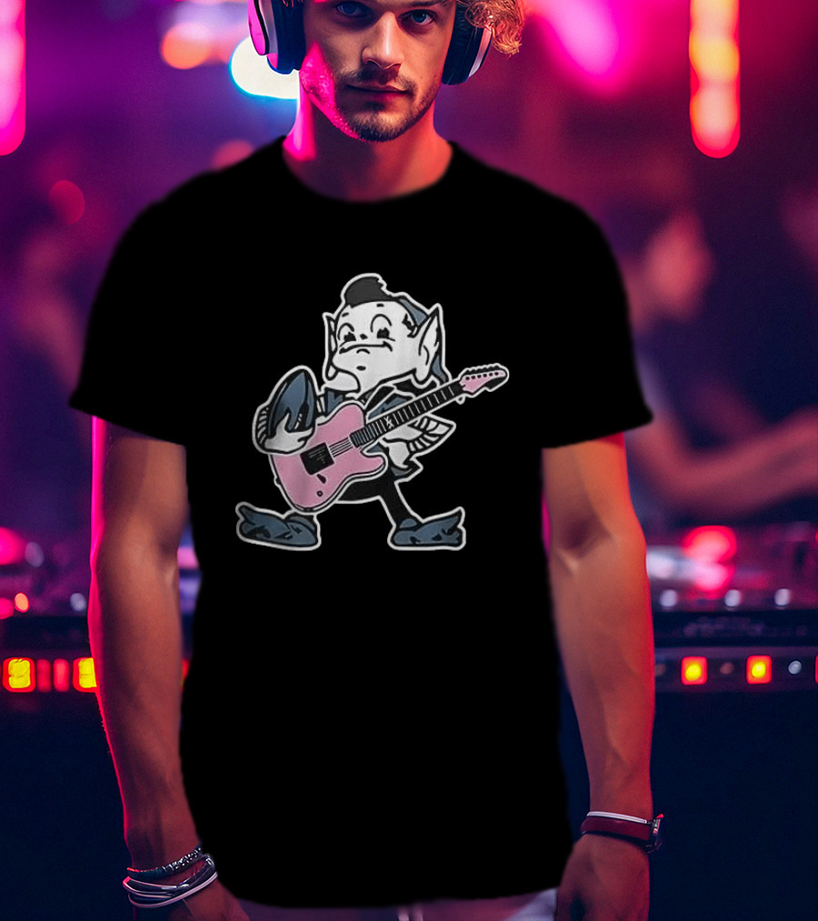 Cleveland Browns Elf Holding Football And Pink Electric Guitar T-Shirt