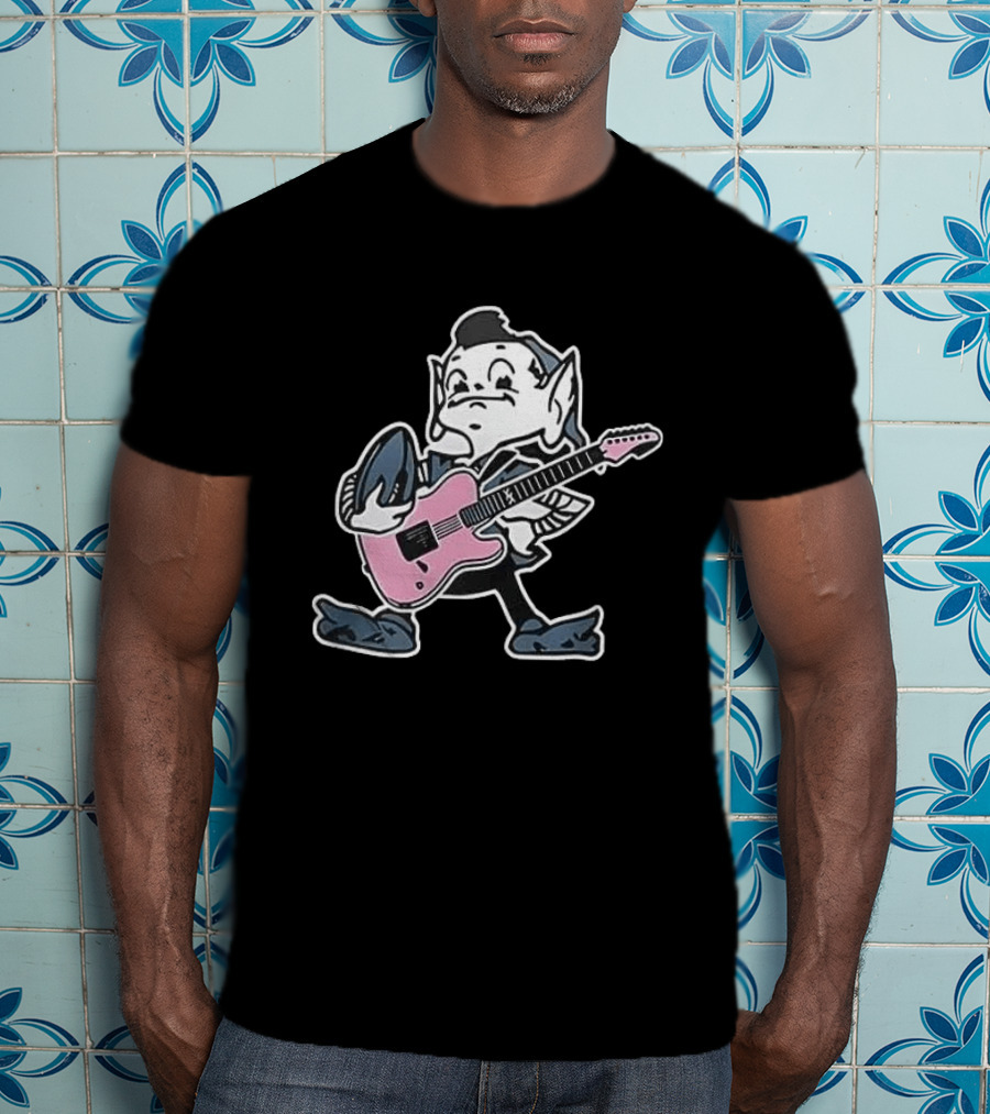 Cleveland Browns Elf Holding Football And Pink Electric Guitar T-Shirt