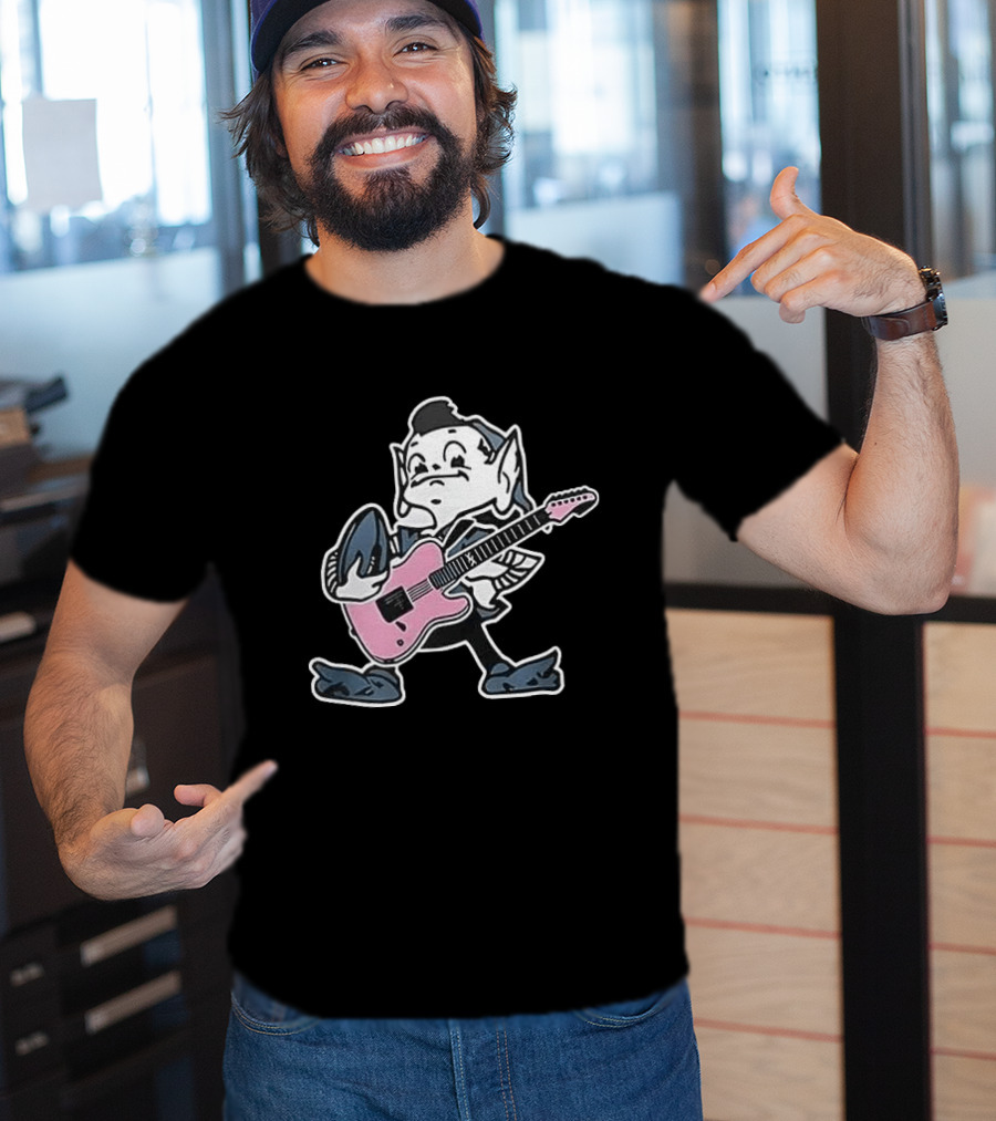 Cleveland Browns Elf Holding Football And Pink Electric Guitar T-Shirt