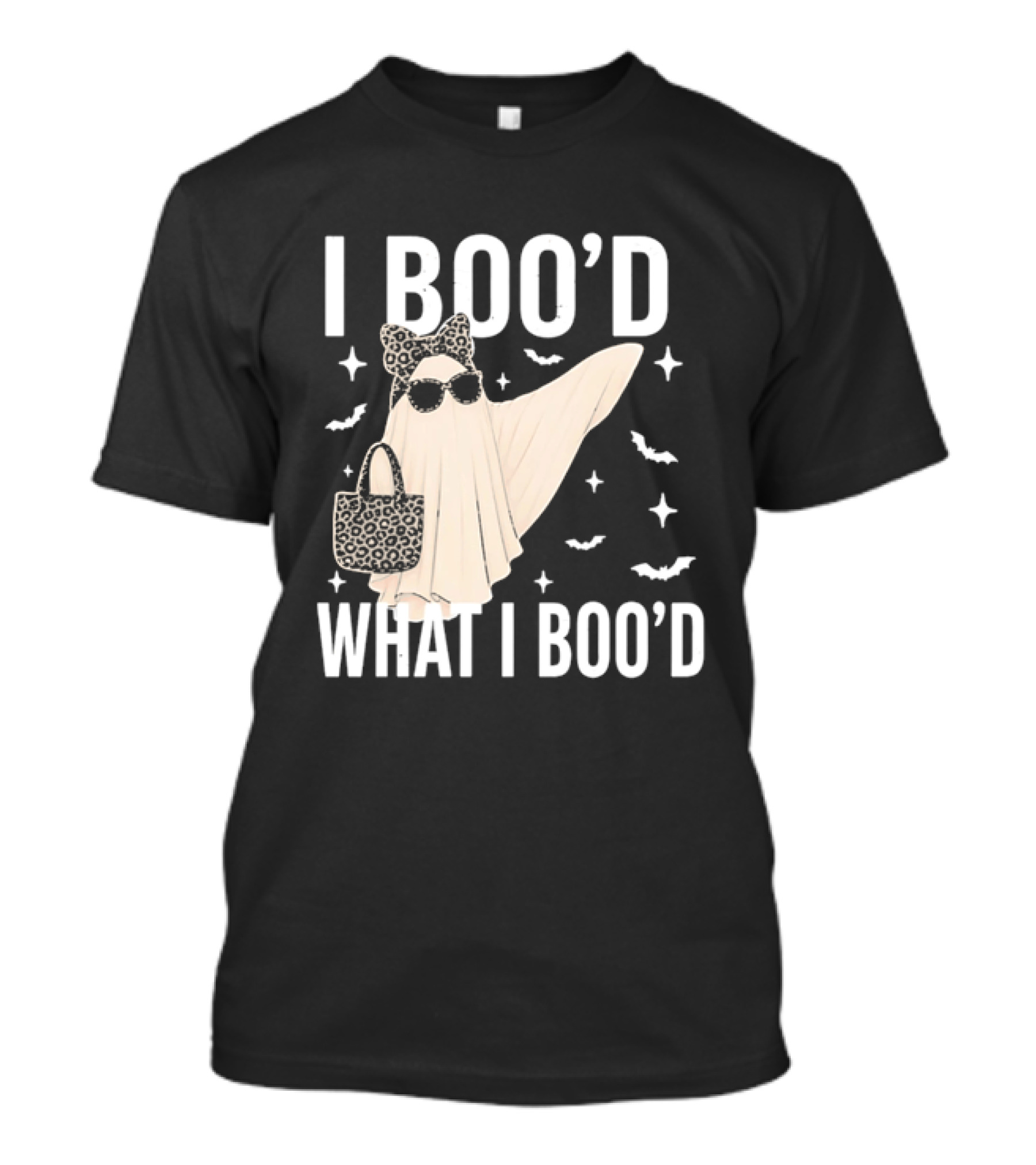 I Boo'd What I Boo'd Cartoon Ghost Leopard Bow Sunglasses Handbag T-Shirt