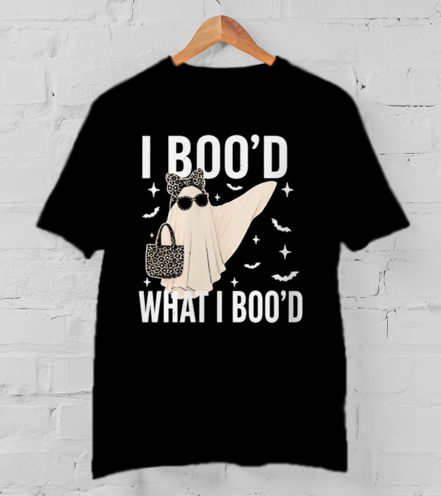 I Boo'd What I Boo'd Cartoon Ghost Leopard Bow Sunglasses Handbag T-Shirt
