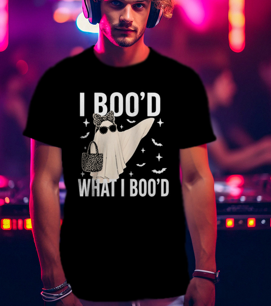 I Boo'd What I Boo'd Cartoon Ghost Leopard Bow Sunglasses Handbag T-Shirt