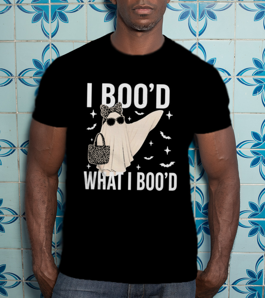 I Boo'd What I Boo'd Cartoon Ghost Leopard Bow Sunglasses Handbag T-Shirt