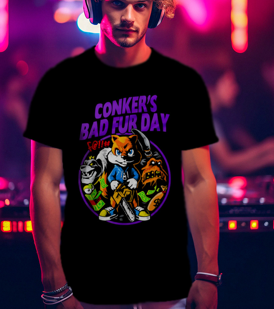 Conker's Bad Fur Day Chainsaw Squirrel Gaming Money T-Shirt