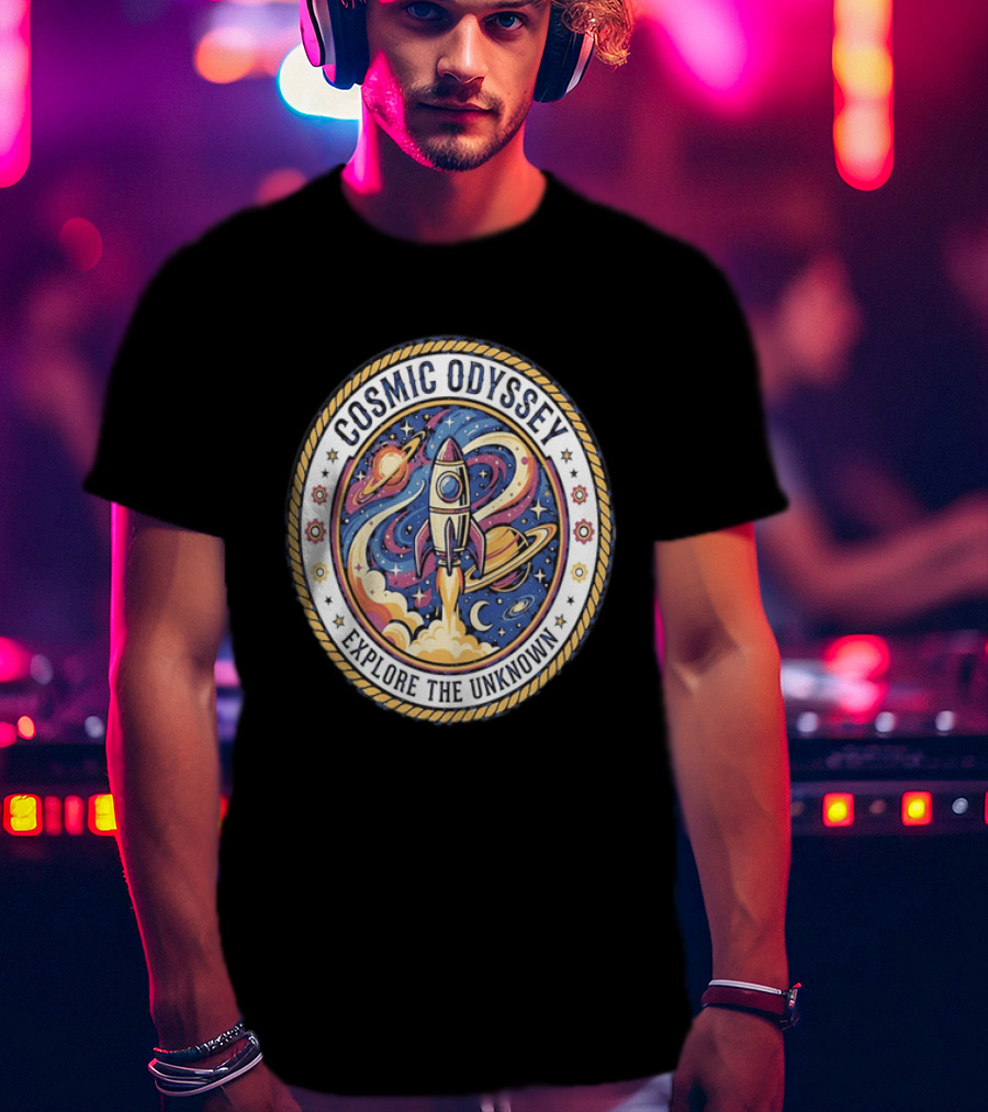 Cosmic Odyssey Rocket Launching Explore The Unknown Planets Space Adventure T-Shirt