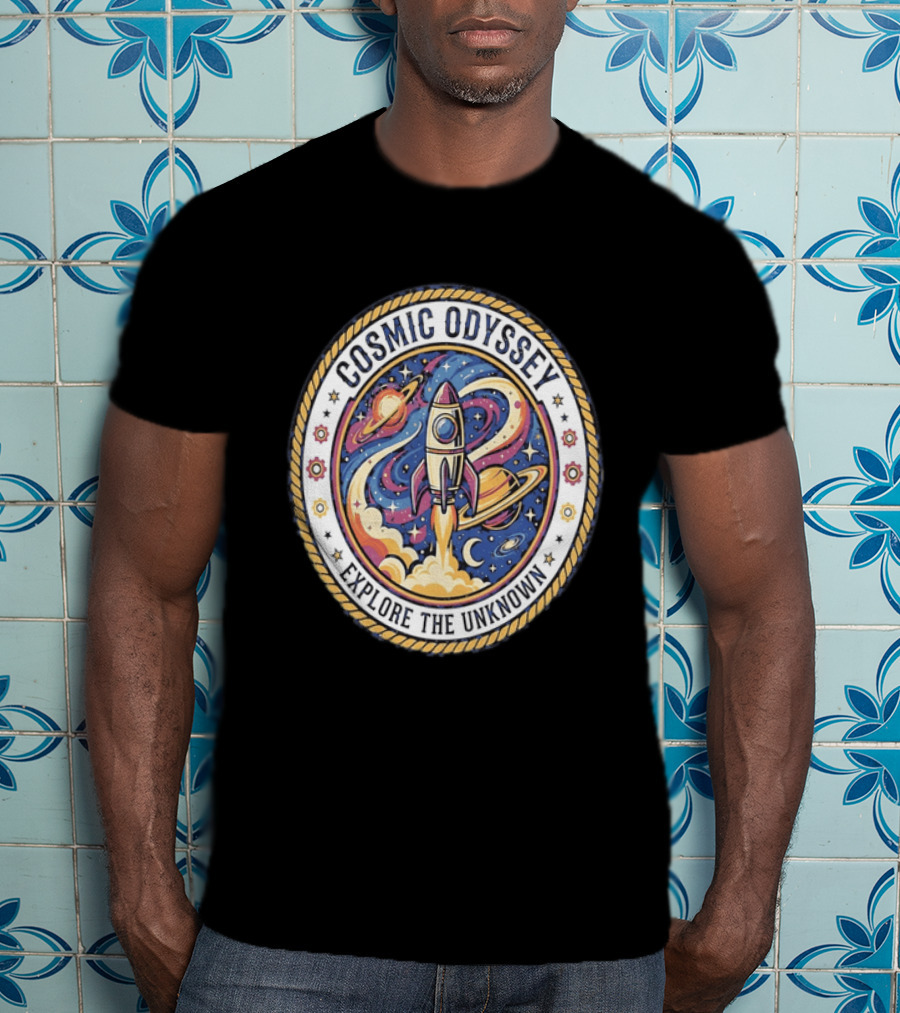 Cosmic Odyssey Rocket Launching Explore The Unknown Planets Space Adventure T-Shirt