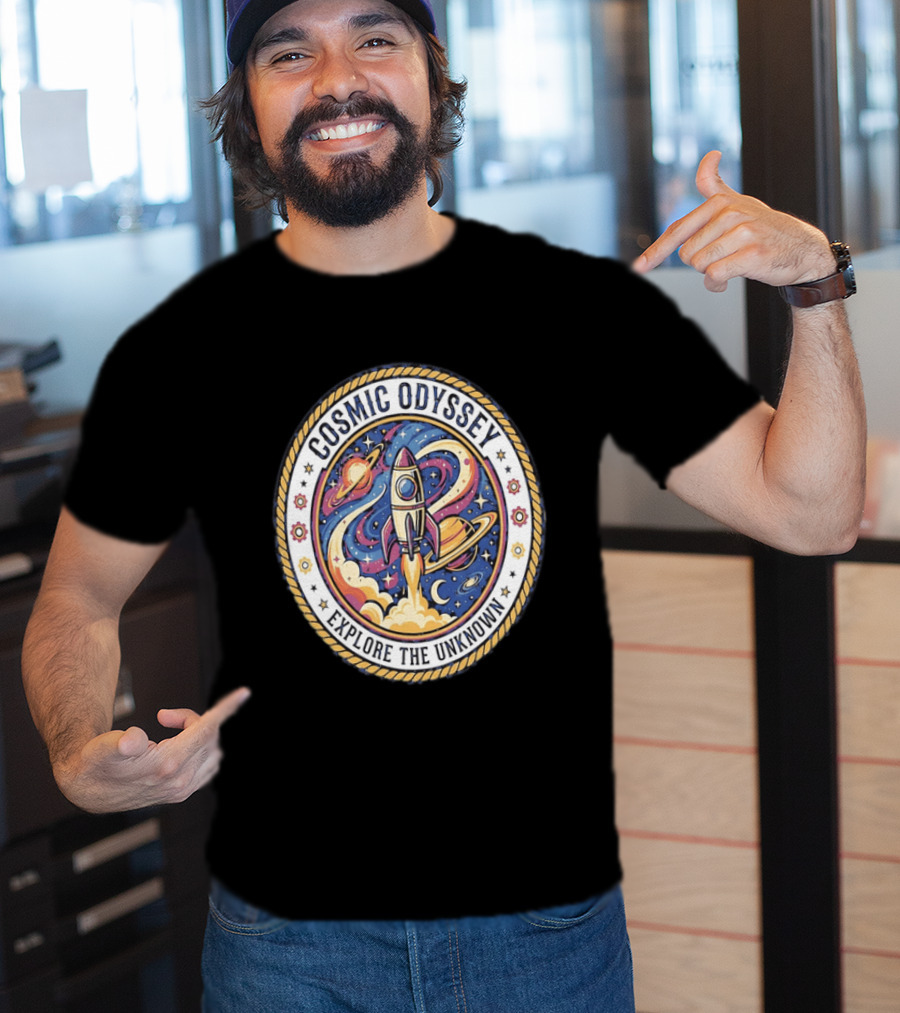 Cosmic Odyssey Rocket Launching Explore The Unknown Planets Space Adventure T-Shirt