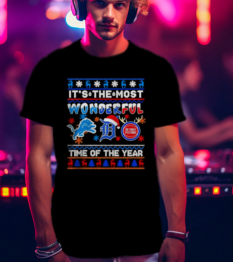 Detroit Lions And Pistons Christmas 2026 It's The Most Wonderful Time Of The Year T-Shirt