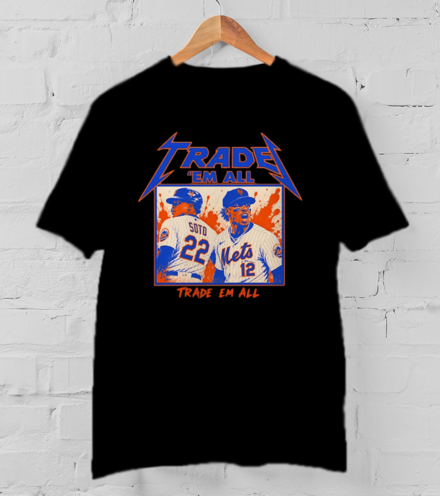 New York Mets Trade Em All Soto Heavy Metal Splatter Player Photos T-Shirt