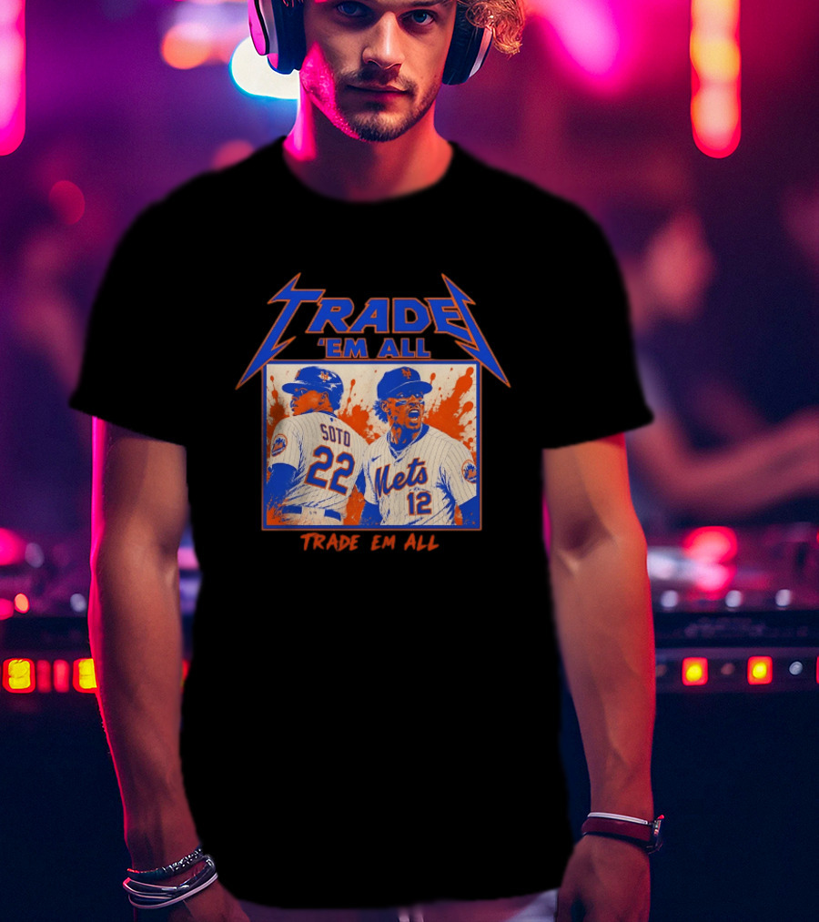New York Mets Trade Em All Soto Heavy Metal Splatter Player Photos T-Shirt