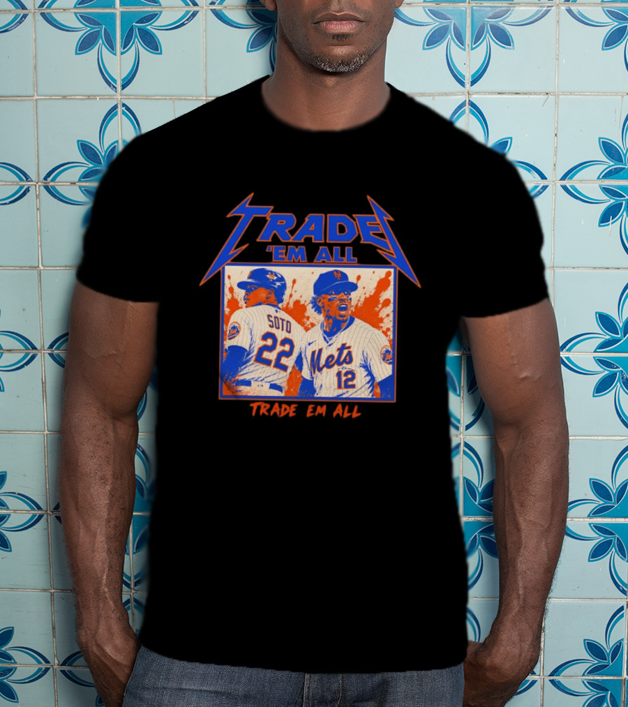 New York Mets Trade Em All Soto Heavy Metal Splatter Player Photos T-Shirt