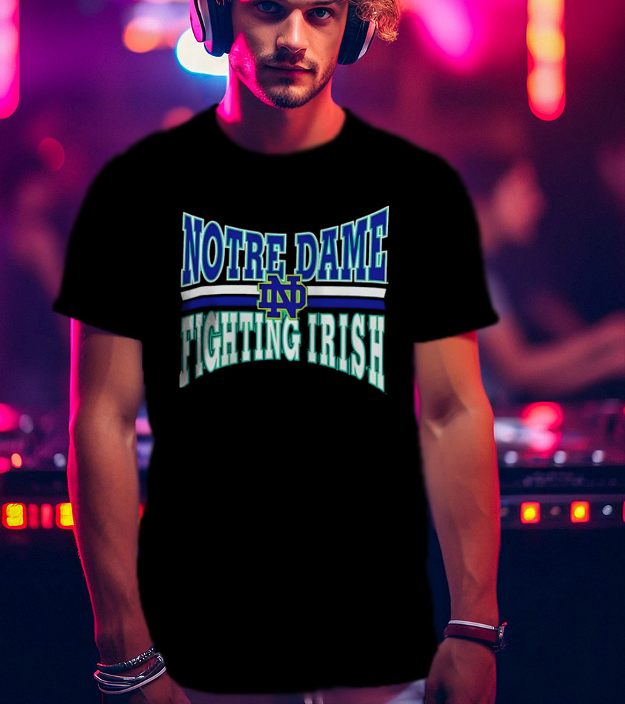Notre Dame Fighting Irish Interlocking ND Monogram Curved NCAA T-Shirt