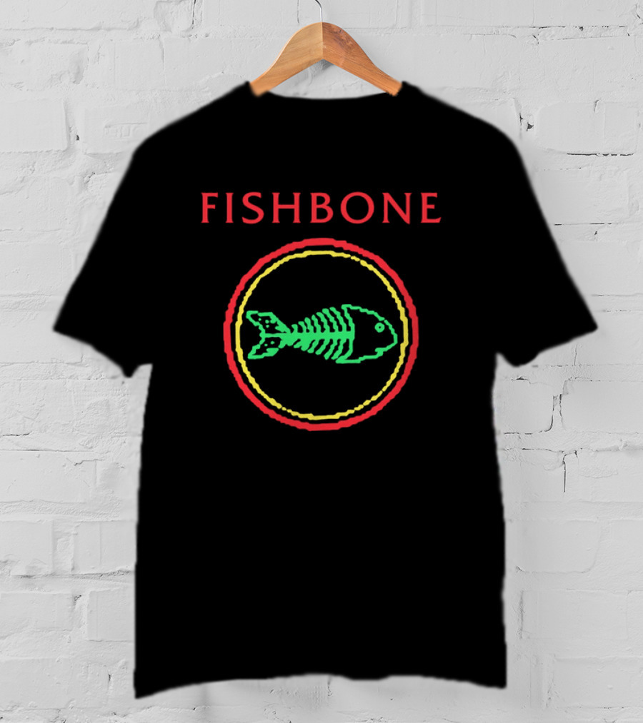 Fishbone Red Text Green Fish Skeleton Yellow Circular Frame T-Shirt