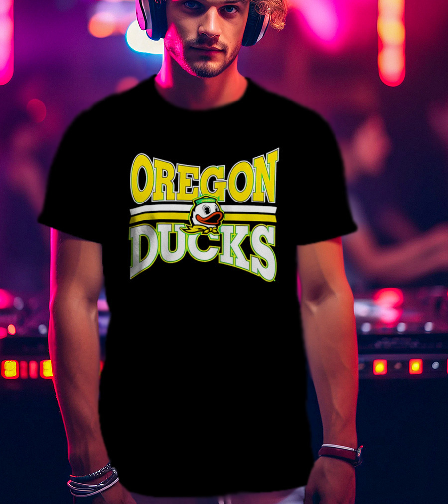 Oregon Ducks Cartoon Sailor Cap Green Yellow Stripes T-Shirt