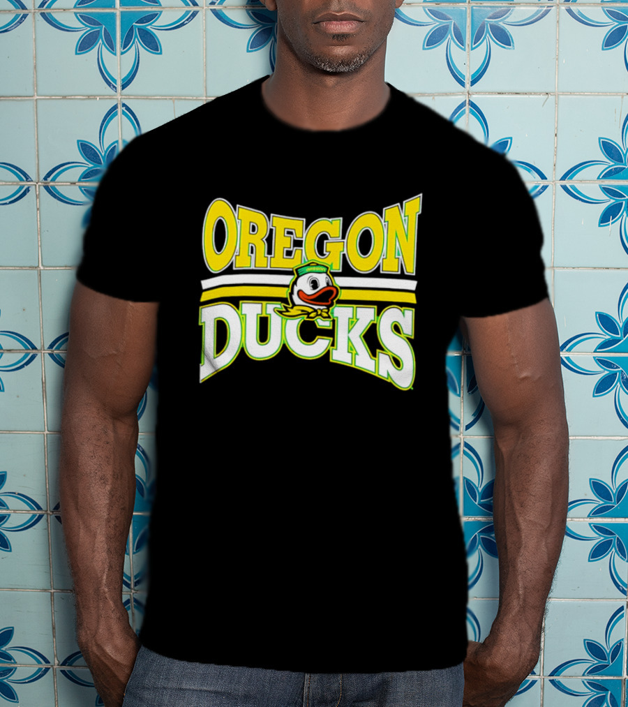 Oregon Ducks Cartoon Sailor Cap Green Yellow Stripes T-Shirt