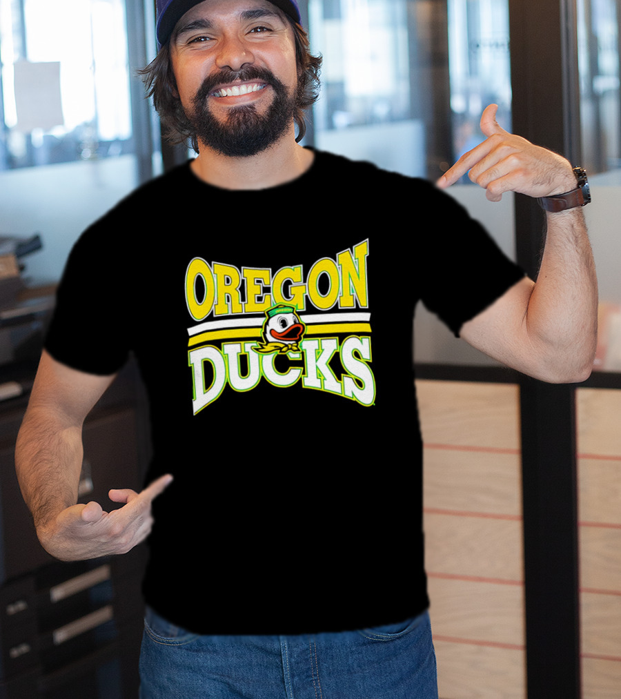 Oregon Ducks Cartoon Sailor Cap Green Yellow Stripes T-Shirt