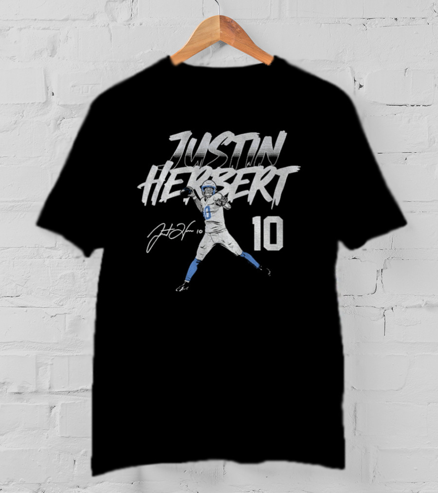 Justin Herbert Los Angeles Chargers NFLPA Player Number 10 Football T-Shirt