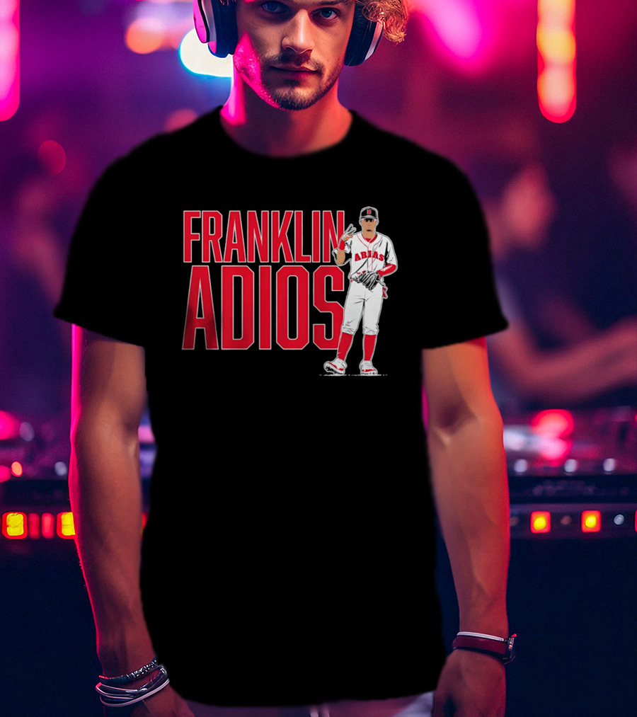 Franklin Arias Adios Baseball Player Gesture In Red And White Uniform T-Shirt