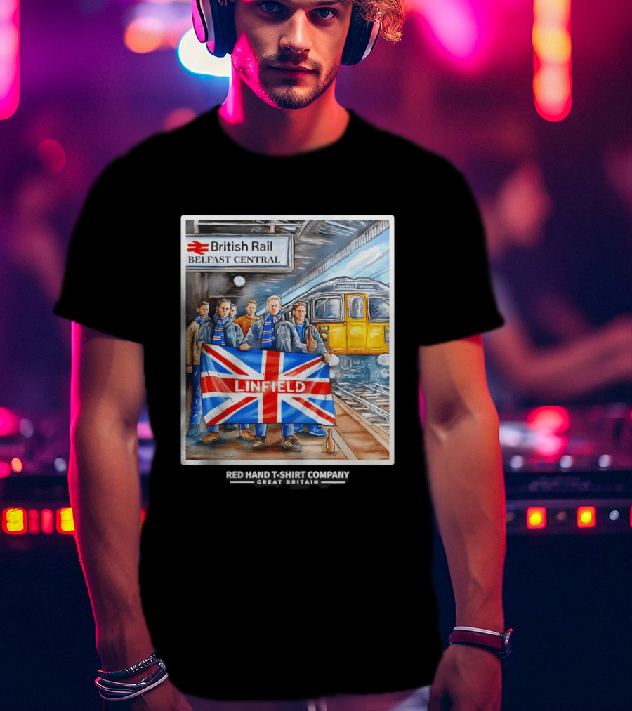 British Rail Belfast Central Linfield UK Flag T-Shirt