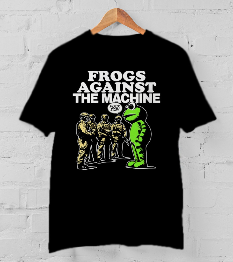 Portland Frogs Against The Machine 2025 Protest Mascot Confronts Guards T-Shirt