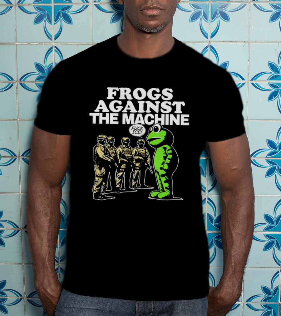 Portland Frogs Against The Machine 2025 Protest Mascot Confronts Guards T-Shirt