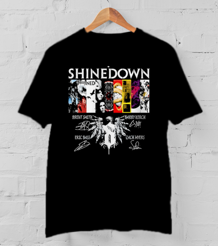 Shinedown Band Collage Brent Smith Barry Kerch Zach Myers Eric Bass Signatures T-Shirt